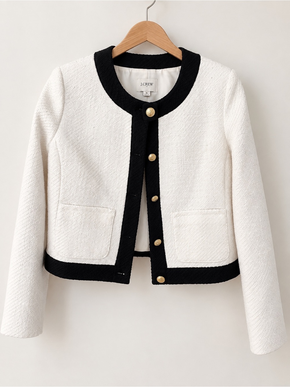 NWT J.Crew Factory Tweed Lady Jacket Ivory Black Gold Buttons Size 8